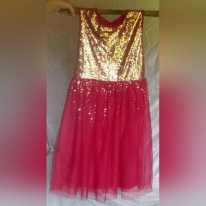 XL (14-16) Sequin gold and red dress